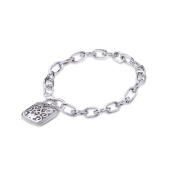 Rhodium Plated Padlock Charm Bracelet