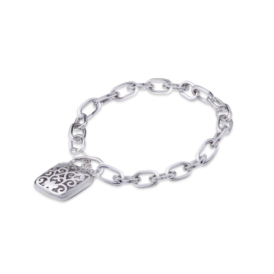 Rhodium Plated Padlock Charm Bracelet