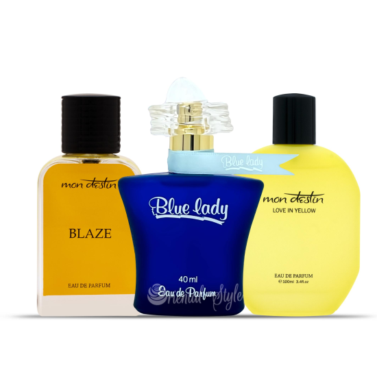 Mon Destin Blaze + Mon Destin Love In Yellow + Rasasi Blue Lady + Deo